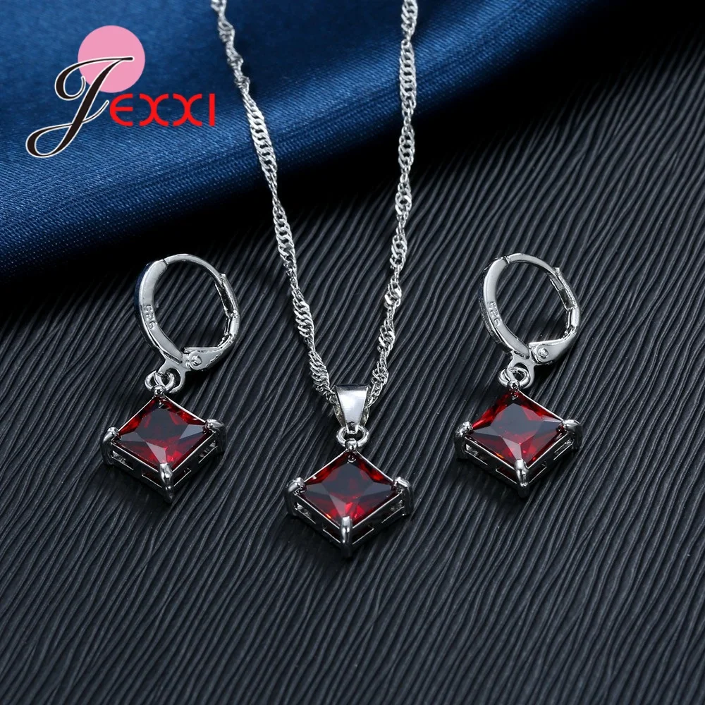 Jewelry Set 925 Sterling Silver Simple Fashion Square Cubic Zircons Women Wedding Accessory 8 Colors