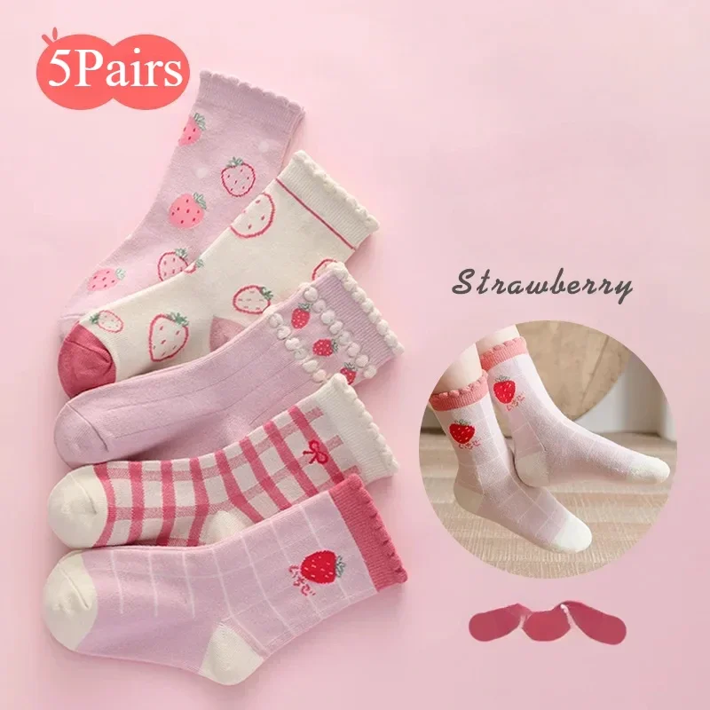 5 Pairs/Lot Kids Soft Cotton Socks Korean Love Heart Flower Print Baby Girl Socks Autumn Winter Warm Children Middle Tube cotton socks kids socks baby socks girls socks