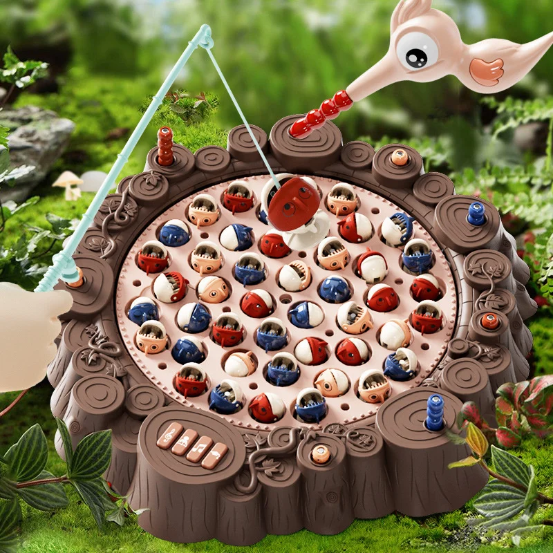Children's electric fishing platform toy 3-6 year old baby's insect catching rotating magnetic fishing plate set parent-child