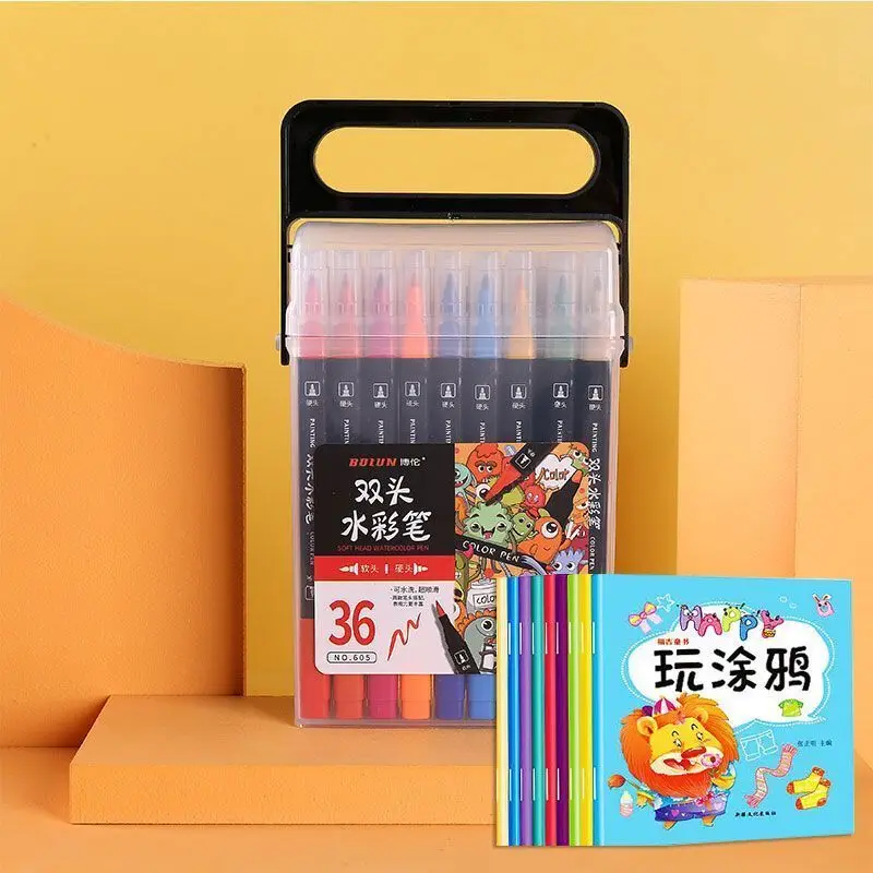36 Set Watercolor Color markers pen Double Head Sketch Drawing Brush pen Washed Graffiti Student color pens Art office Supplies desk organizer for pens storage brush stand desk pencil holder for school supplies kawaii stationery