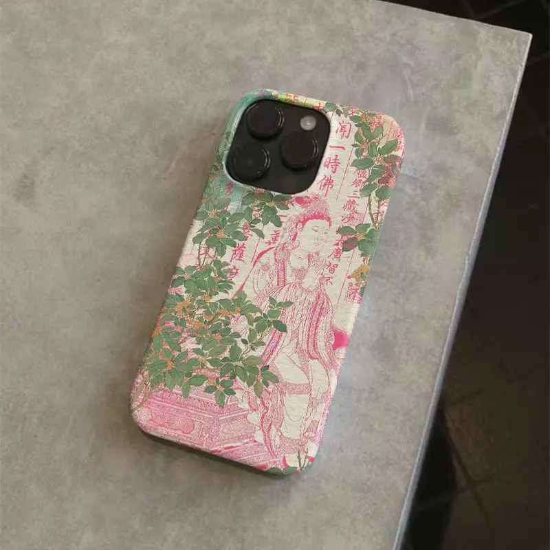 รูปสินค้า เคสโทรศัพท์ลายพระมัญชุศรี สีชมพู พร้อมพระคัมภีร์พุทธศาสนา