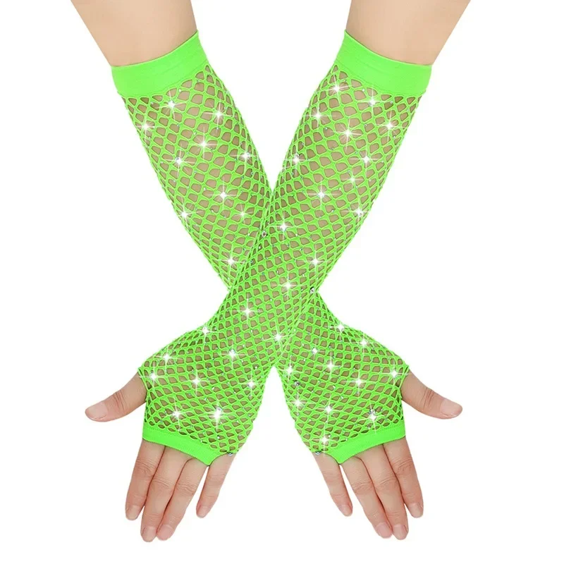 Guantes Largos De Rejilla Con Diamantes De Imitación - Mangas Hasta El Codo Para Fiestas Y Graduación (Color Camello)