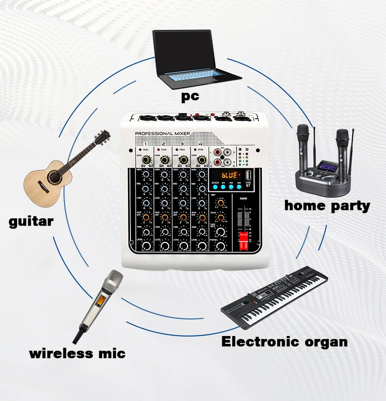 USB Live Stage KTV Audio Mixer for Pc 6 Channel Sound Table Mixing Card Digital Consoles Controller Professional Console Dj