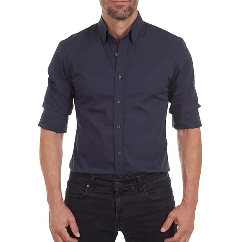 6XL Spring and Autumn Social Men's Long Sleeve Shirt Business Large Slim Fit High Quality Pure White Thin Style Easy to Iron