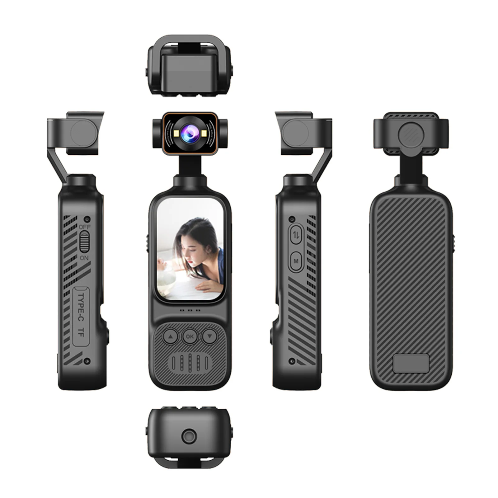 WiFi 포켓 액션 카메라 2인치 HD 디스플레이 미니 DV 비디오 레코더(회전식 렌즈 포함) 스포츠 야외 라이딩 여행용 Type-C