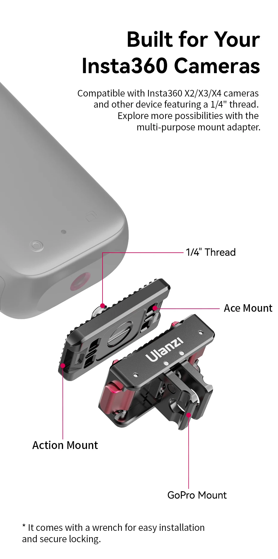 Magnetic Quick Release Mount Adapter for  Insta360 Ace/Ace Pro X2/X3/X4 for Ourd
