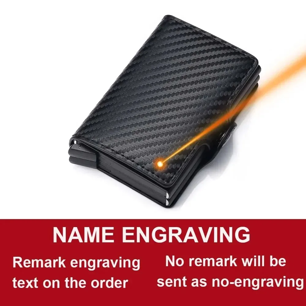 Gravierte Namens-Carbonfaser-Mini-Pop-Up-Geldbörse, personalisiertes Geschenk, RFID-Schutz, hochwertige Herrenbrieftasche, 12 Kartenfächer, kleine Geldbörse – Detail 1