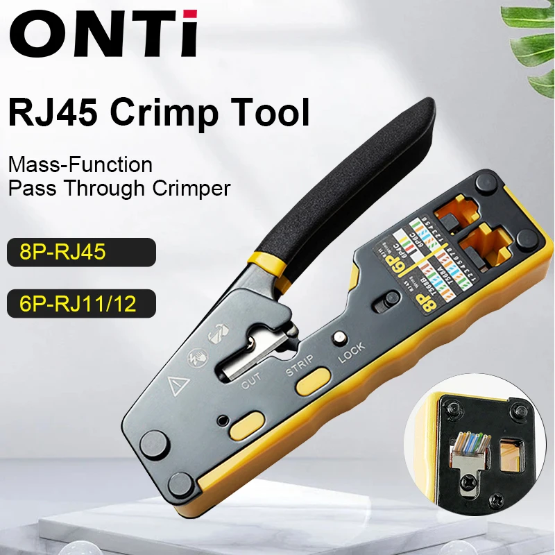 Onti Rj45 Cat7 6a 5e Conector e Ferramenta de Friso Passar Pelo Crimper para 8p8c com Lâmina de Substituição Decapador do Cabo