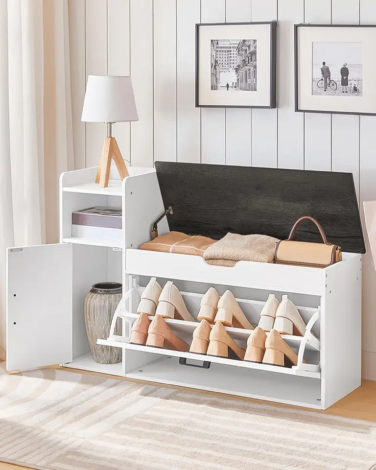 Farmhouse Shoe Storage Cabinet with Flip Drawer