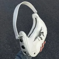Vintage coréen décontracté mignon blanc étoile épaule sous les bras sac fourre-tout dames sacs à bandoulière en cuir Zip sacs à main sacs à main femmes 3
