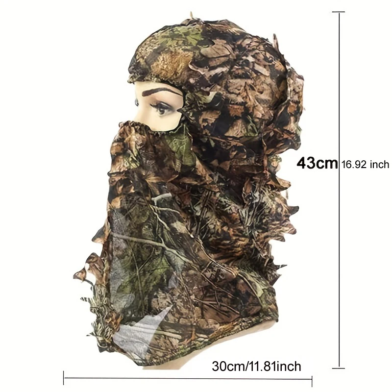Hunting Accessories Outdoor 3D Leaf Camouflage Face Mask Hunting Cap Head Bird Watching Photography Hood Ghillie Suit Accessory Adult Size 4 Seasons