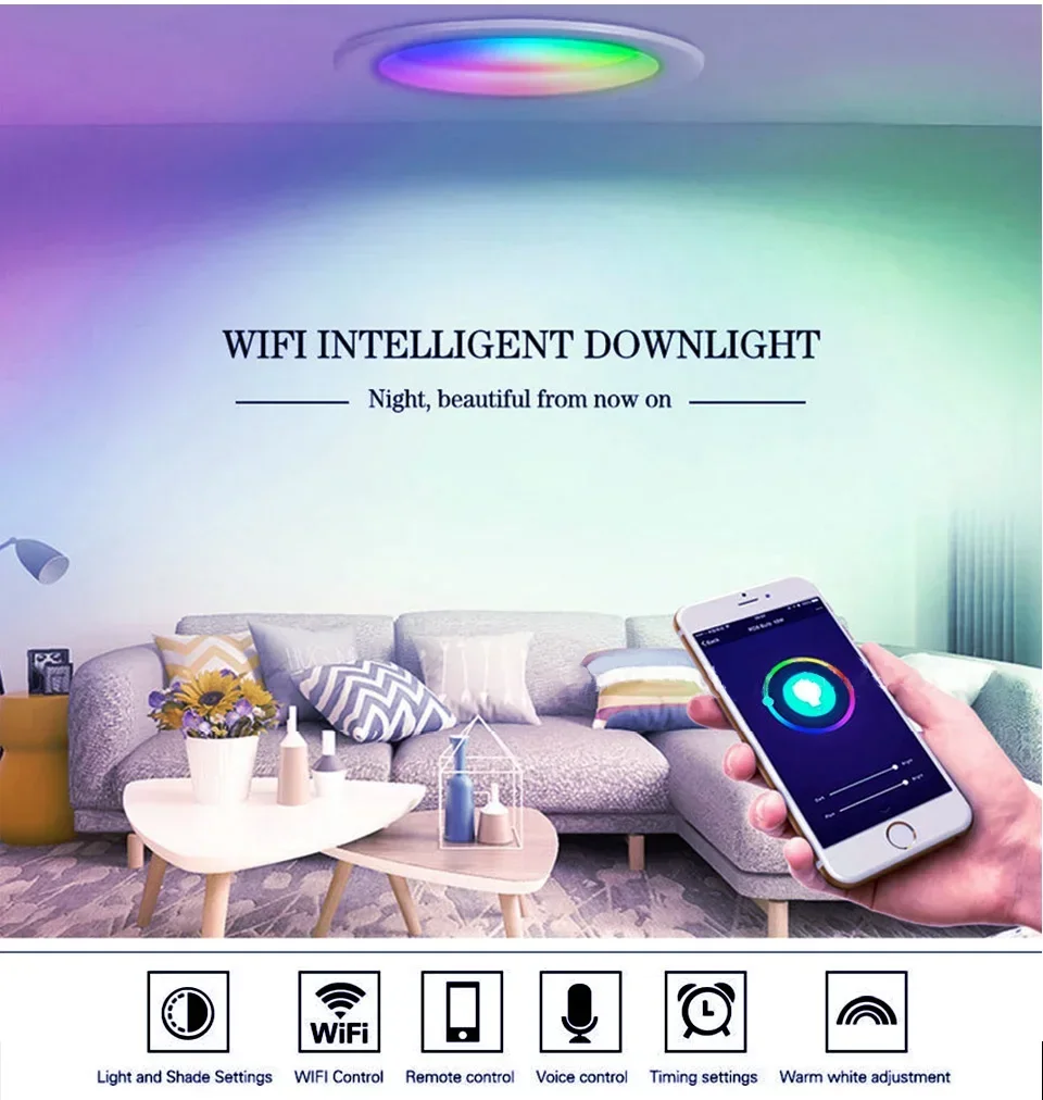 Description Picture 2 of itemWiFi Smart LED Downlight Zigbee Down Light 5W 7W 10W 15W Dimmable Round Spotlight Color Change Alexa Google Home Vocie Control