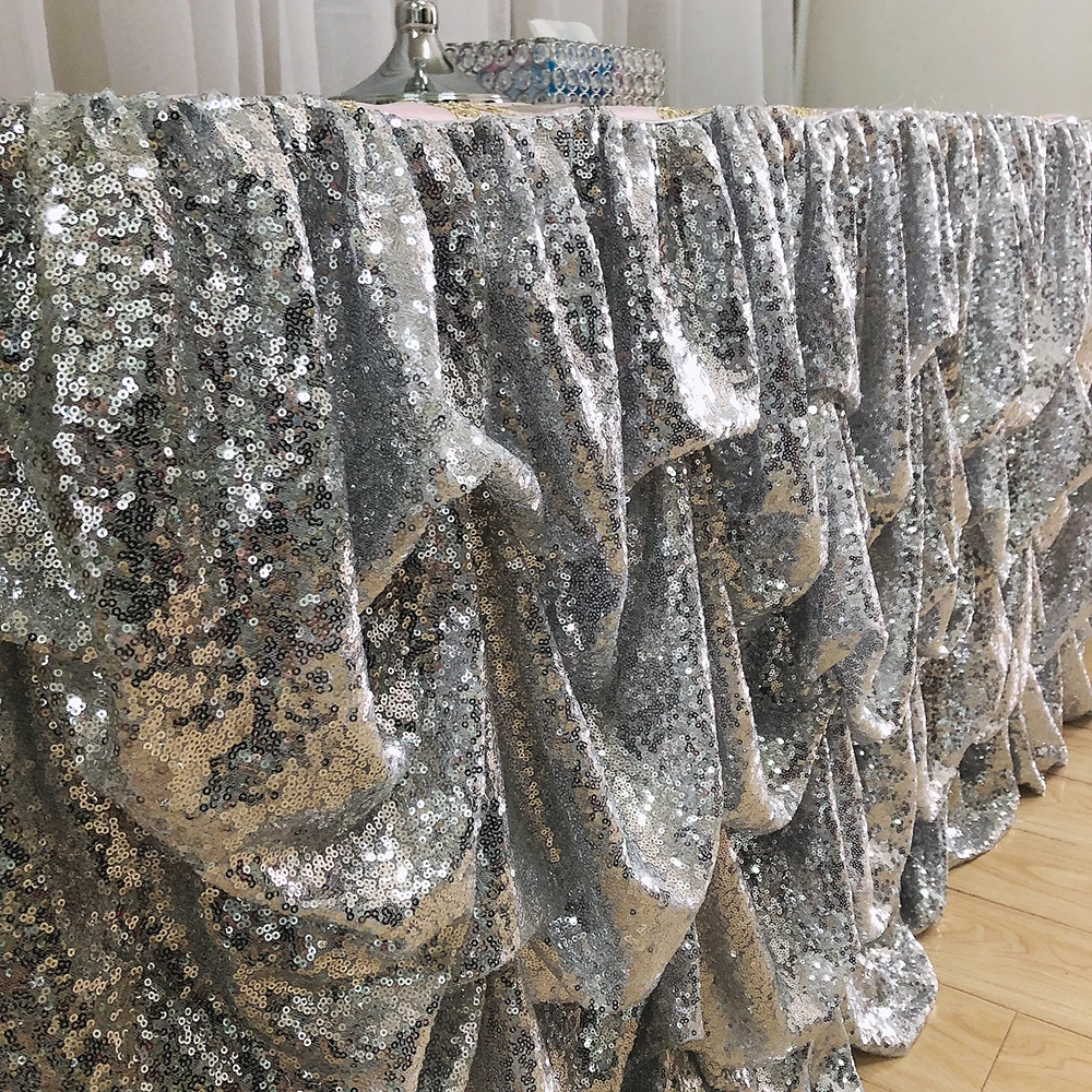 August 2 Piece /lot L * 30 Inch H Silver Shiny Sequin Table Skirt For Wedding Decoration