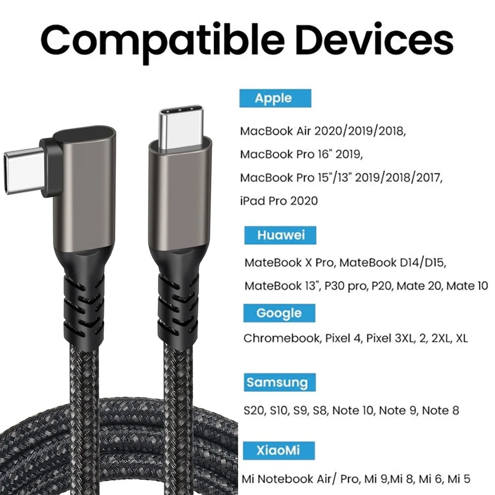 Enhanced USB C to USB C 90° Cable - 20Gbps, 4K@60Hz, 5A 100W PD Fast Charging