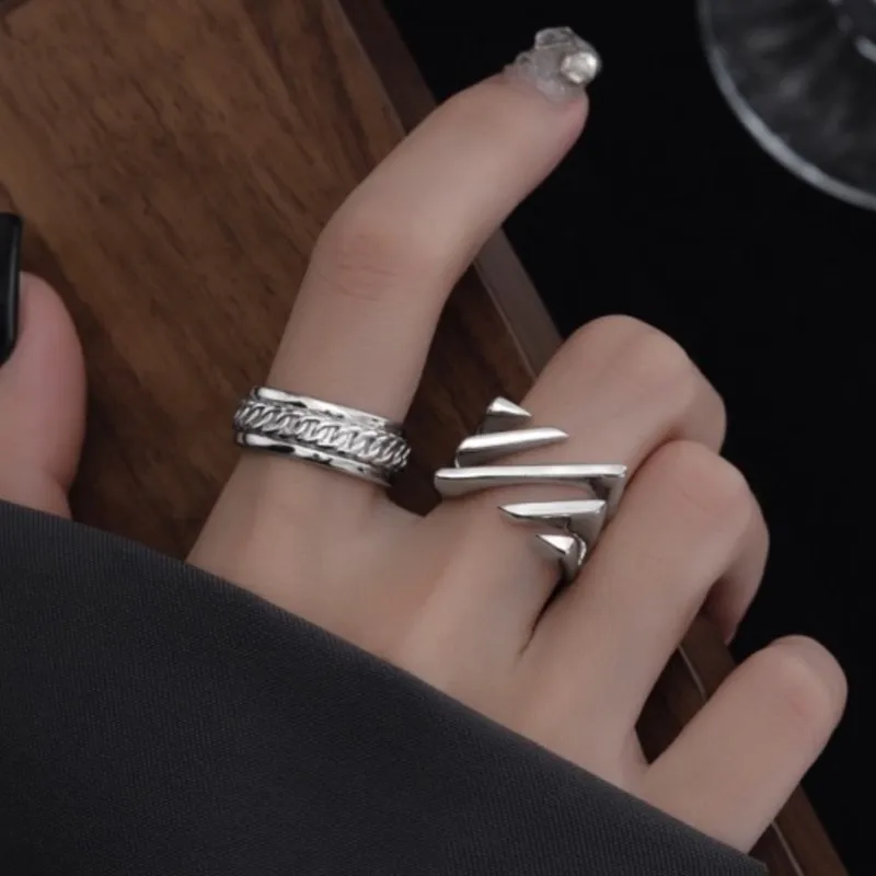 Silver Color Geometric Square Hollow Ring for Women Simple Fashion Adjustable Rings Jewelry Accessories