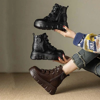 WomenS Vintage Simple Boots Platform Chunky Sole Side Zipper Elevator Ankle Boots Black Brown Casual Fashion Footwear For Ladie 1