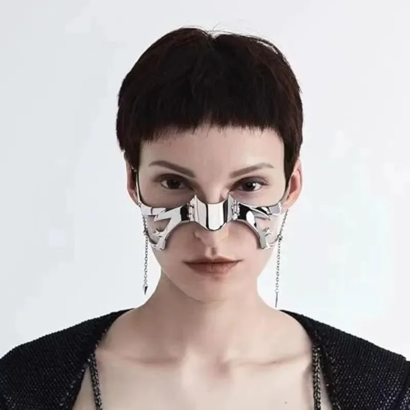 Cyberpunk-Maskerade-Maske Roboter-Party-Metallmaske Unisex Unregelmäßiger Schmuck Unregelmäßige Metall-Gesichtsaccessoires für Frauen und Männer – Detail 3
