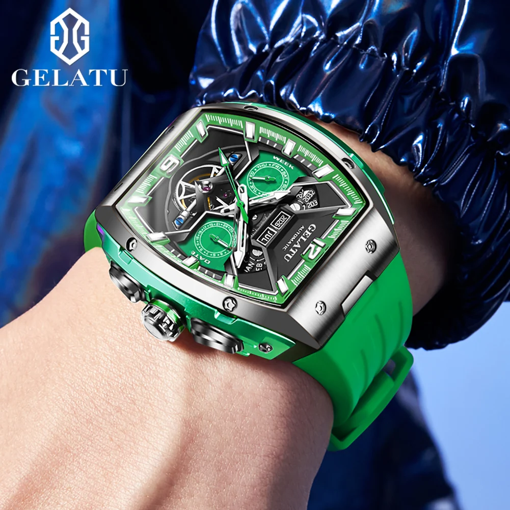 GELATU Luxury Top Brand Multifunction Tourbillon Men's Watch High Quality Automatic Mechanical Watch Sapphire Reloj Hombre