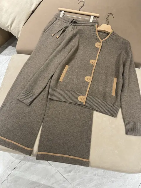 Veste ample à col rond et simple boutonnage, couleur contrastée, taille haute décontractée, pantalon à jambes larges, nouvel ensemble pour femmes, automne 1