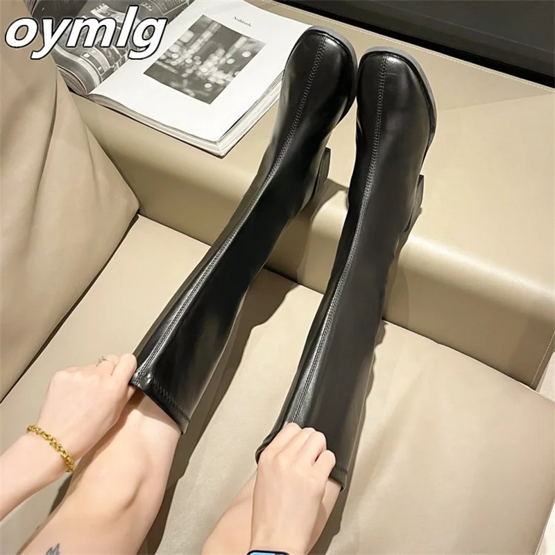 High tube V-neck knight boots long tube boots for women in 2023 new autumn single boot white thick heeled square toe boots