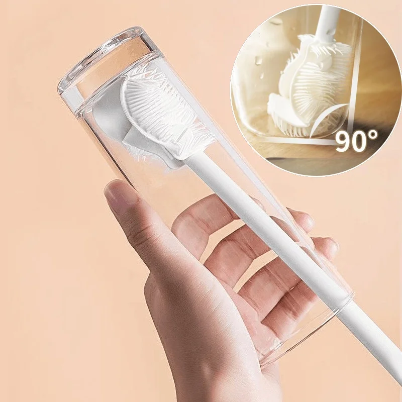 New Silicone Cup Brush Folding Brush Head Long Handle Cup Scrubber White Kitchen Cleaning Tool Feeding Bottle cleaning brush,bottle cleaning brush,bottle brush,cleaning brush set