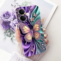 Charming Floral Butterfly Cat Soft Silicone Phone Case for Vivo V60 Lite 4G 5G (TPU - 6111)