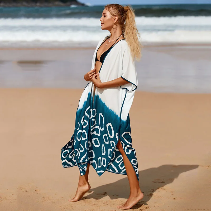 Bohemian Printed Tie Dye Bikini Cover Up Kimono Beach Dress Women Loose Summer Beach Wear Swim Suit Cover Up cardigan