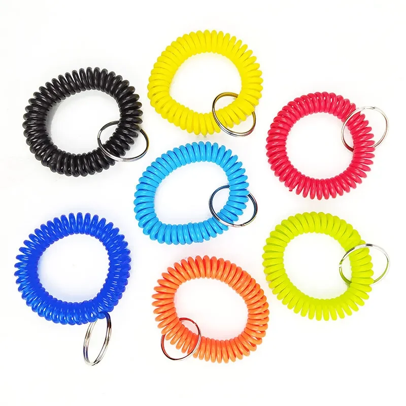 5pcs/set Simple Fashion Colored Spiral Wrist Coil Key Chain Unisex Casual Stretch Wristband Keyring