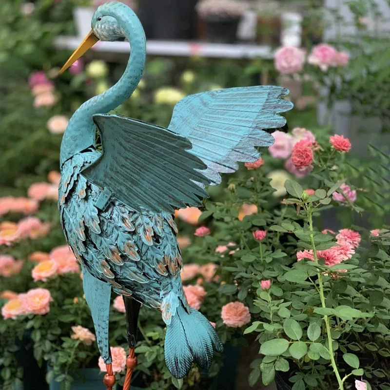 Two Pair Peacock Statue Metal Bird Yard Art Outdoor Sculpture Patio Lawn  Decor