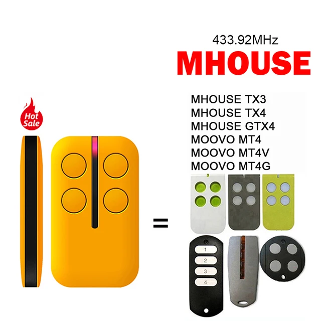 For MHOUSE TX3 TX4 GTX4 MOOVO MT4 MT4V MT4G Garage Door Remote Control Garage key Duplicator 433.92MHz Hand Transmitter 1