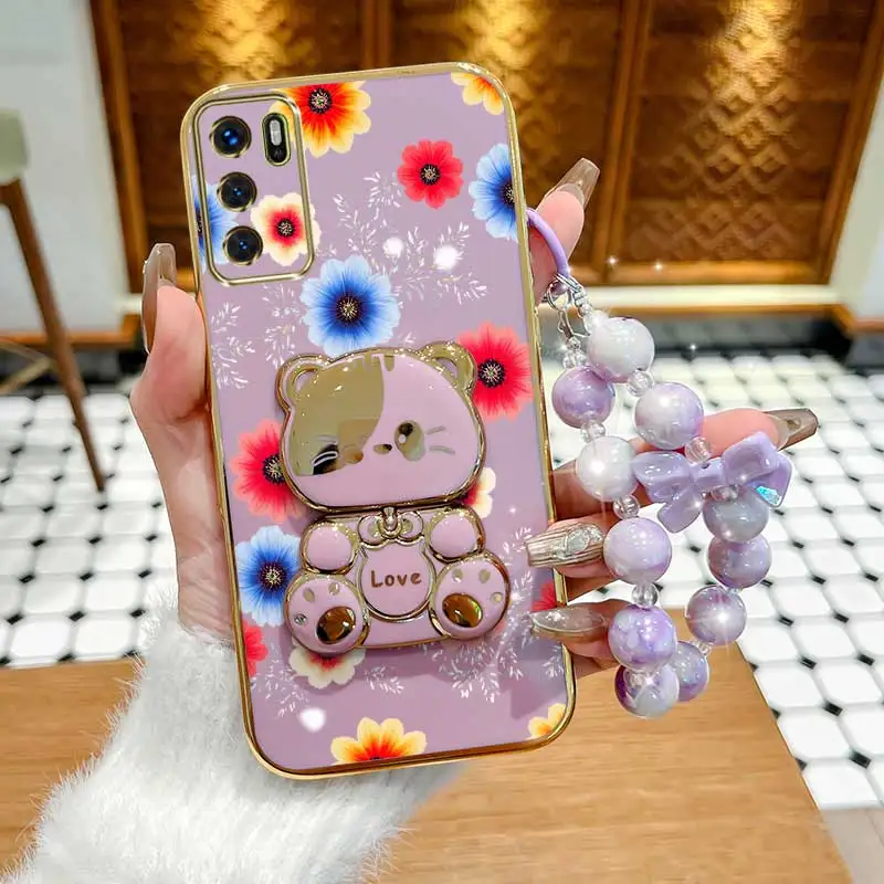 Colorful Flowers Phone Case Set with Lanyard and Rabbit Stand