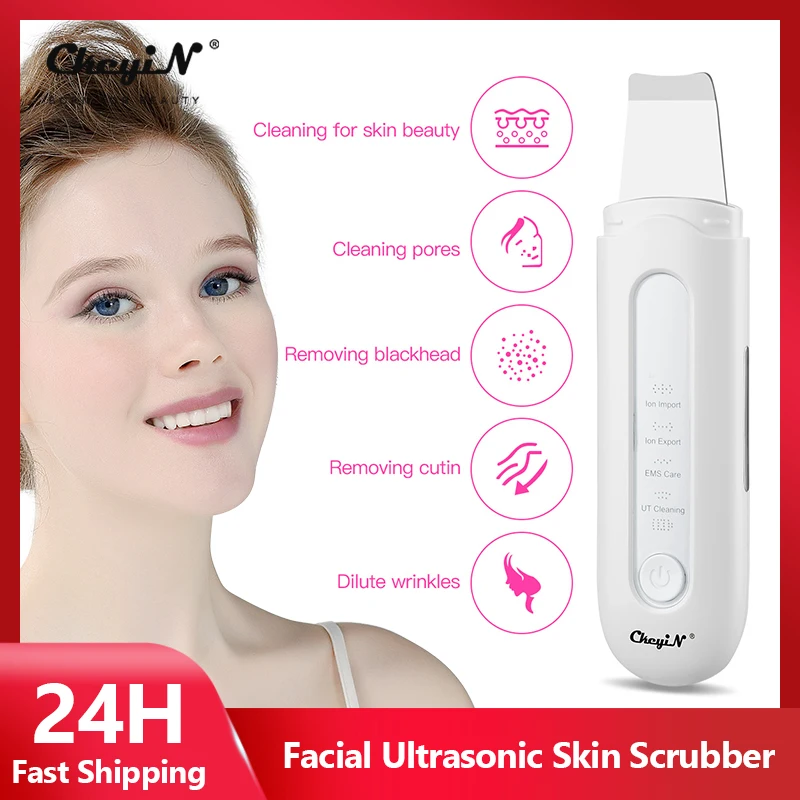 Ckeyin Facial Ultrasonic Skin Scrubber Spatula Lackhead Remover Pore Cleaner Ion Ems Face Deep