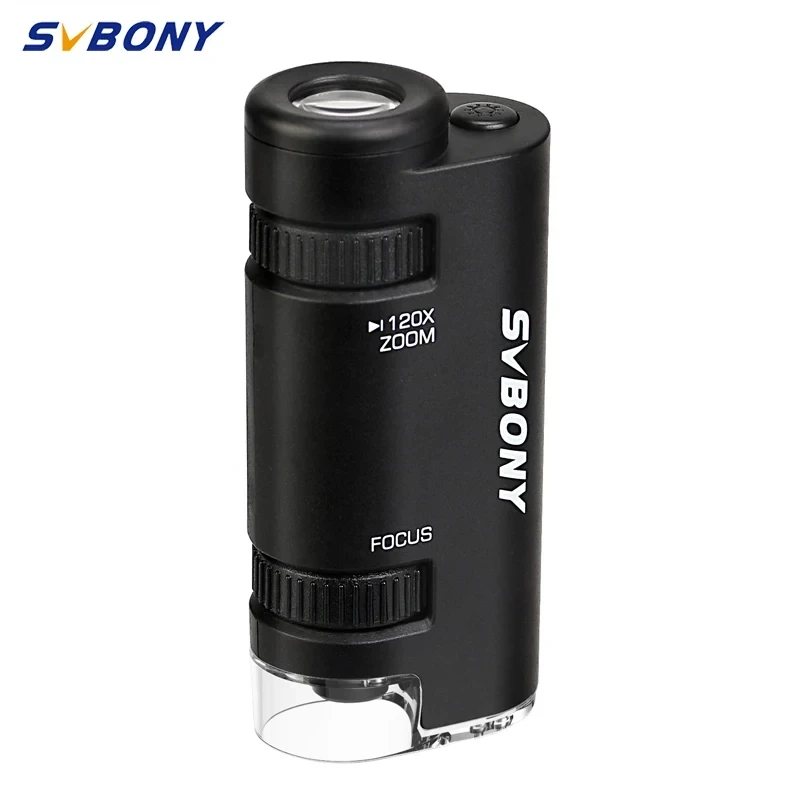 

SVBONY SV603 Pocket Microscope 60x-120x, LED Lighted Zoom Portable Microscope, for Kids Learning,1x AAA Battery and