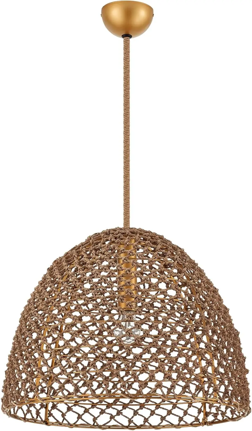 

Farmhouse Chandelier Brass Adjustable Open Weave Rib Dome Large Pendant Light for Kitchen Island Dining Room Living Room