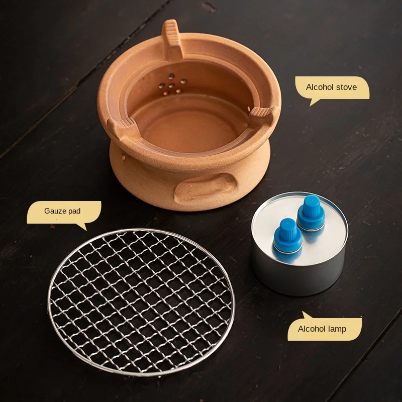 Japanese Handmade Kungfu Tea Set Teapot Round Furnace Fast Alcohol Furnace Dry-fired Clay Teapot Beam Kettle Teaware Kitchen Bar tea brewing pot