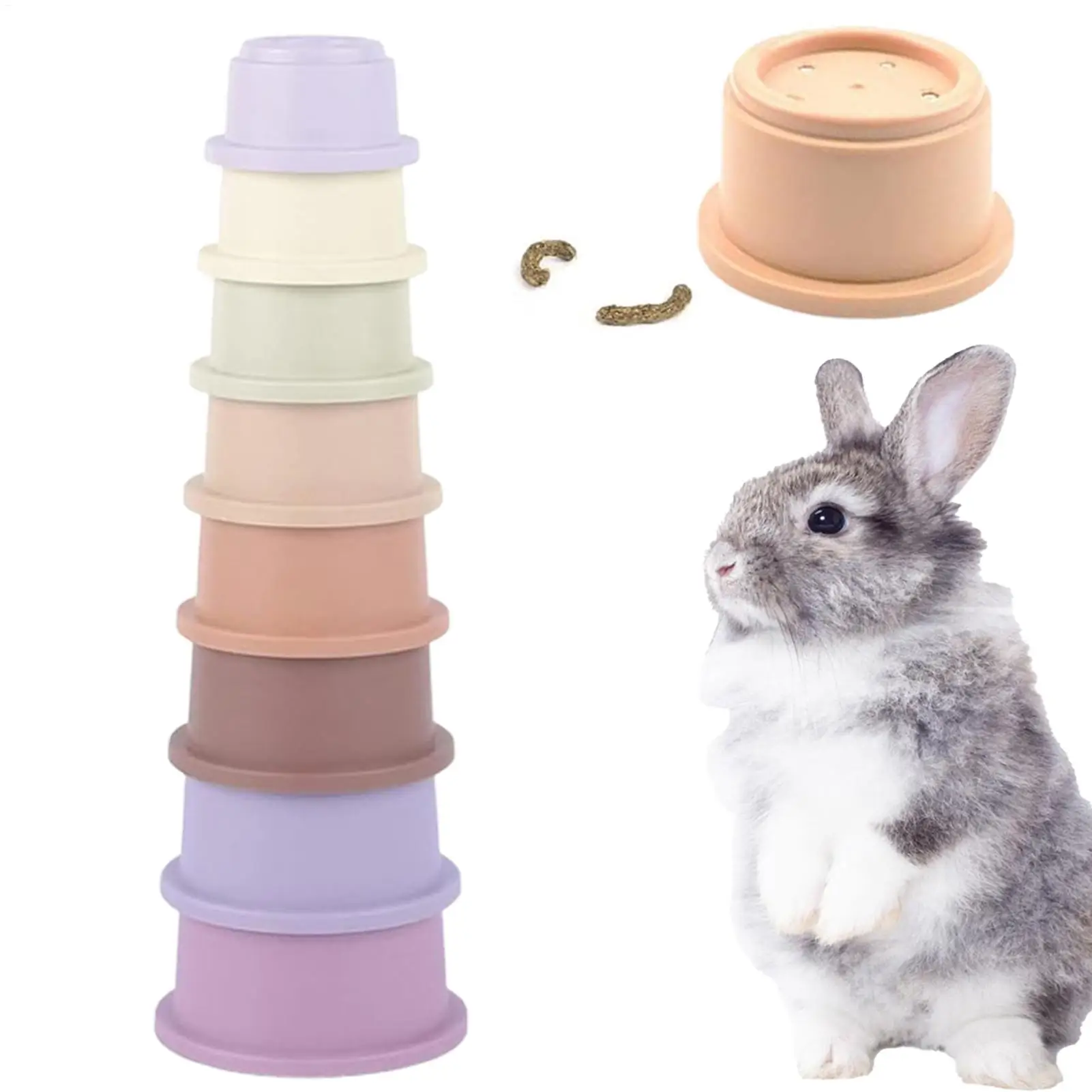 Rabbit Stacking Cups 8Pcs Safe Reusable Bunny Toys Snack Cups Enrichment Toys for Bunny Small Animals Hiding Food And Playing
