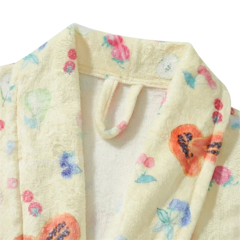 Women Sleepwear Sleepwear Pajamas Women Flannel Robe Home Sleepwear Floral Print Shawl Collar Bathrobe Kimono Robe With Belt Winter Warm Pajamas Clothes