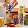 7 Pack Thicker Glass Food Storage Jars with Airtight Bamboo Lids, Clear Glass Storage Containers, Glass Canisters Set for Pasta, 6