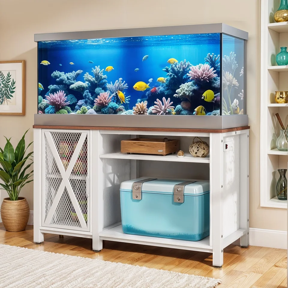 Aquarium Stand with Adjustable Shelves and Mesh Doors