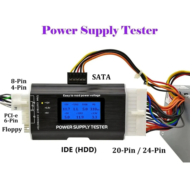 ATX Power Detection Tool Computer Host Power Tester Portable Metal Shell LCD Display Case Tester