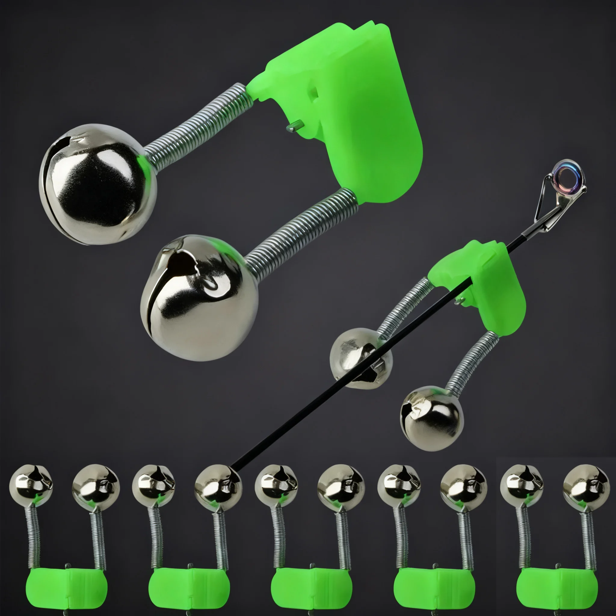 Cloches de pêche ABS vert 5/10 pièces - Alarme morsure spirale pour canne mer accessoires pêche
