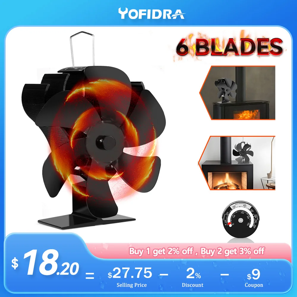 

6 Blades Fireplace Fan Heat Powered No Battery or Electricity Required Log Wood Burner Home Efficient Ecological Quiet Stove Fan