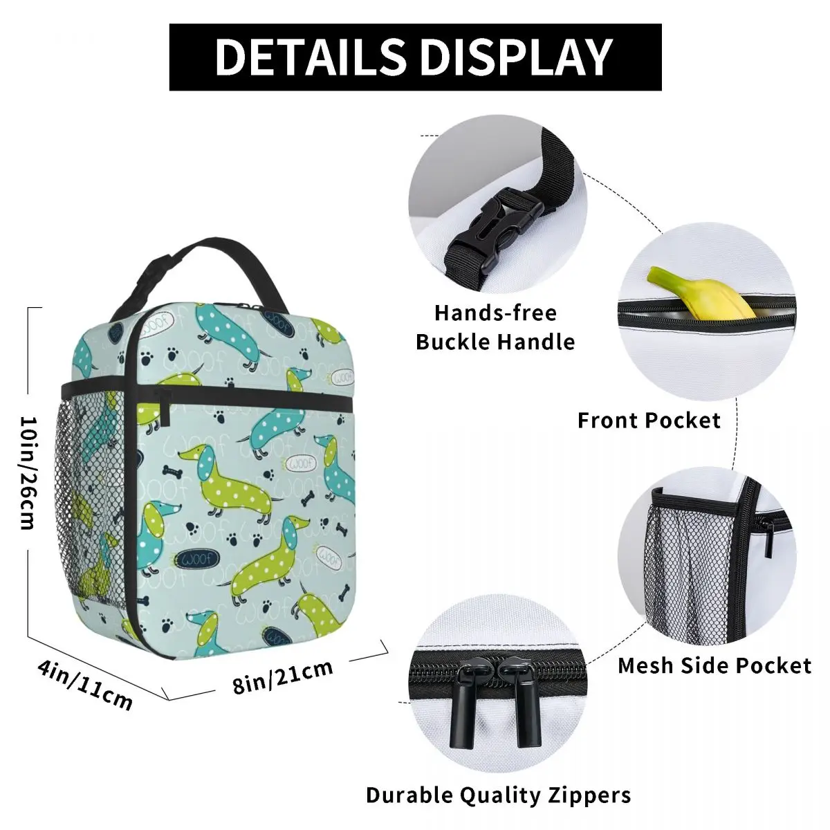 Dachshund Puppy Insulated Lunch Bag for Women Portable Badger Sausage Dog Cooler Thermal Lunch Box Beach Camping Travel