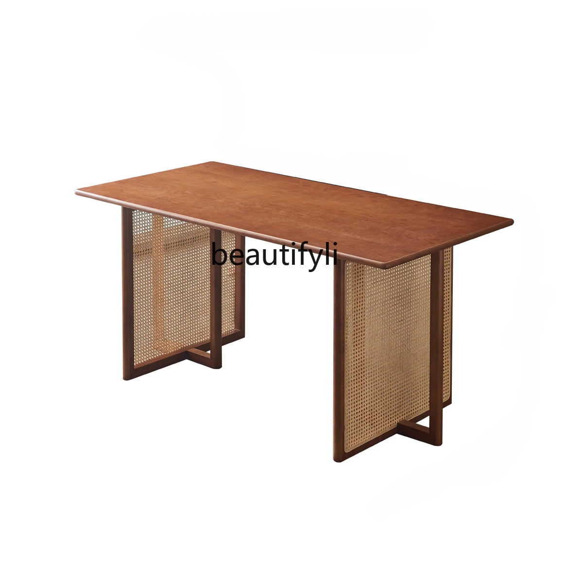 

Solid Wood Rattan Home Dining Tables and Chairs Set Modern Minimalist White Wax Small Apartment Dining Table furniture