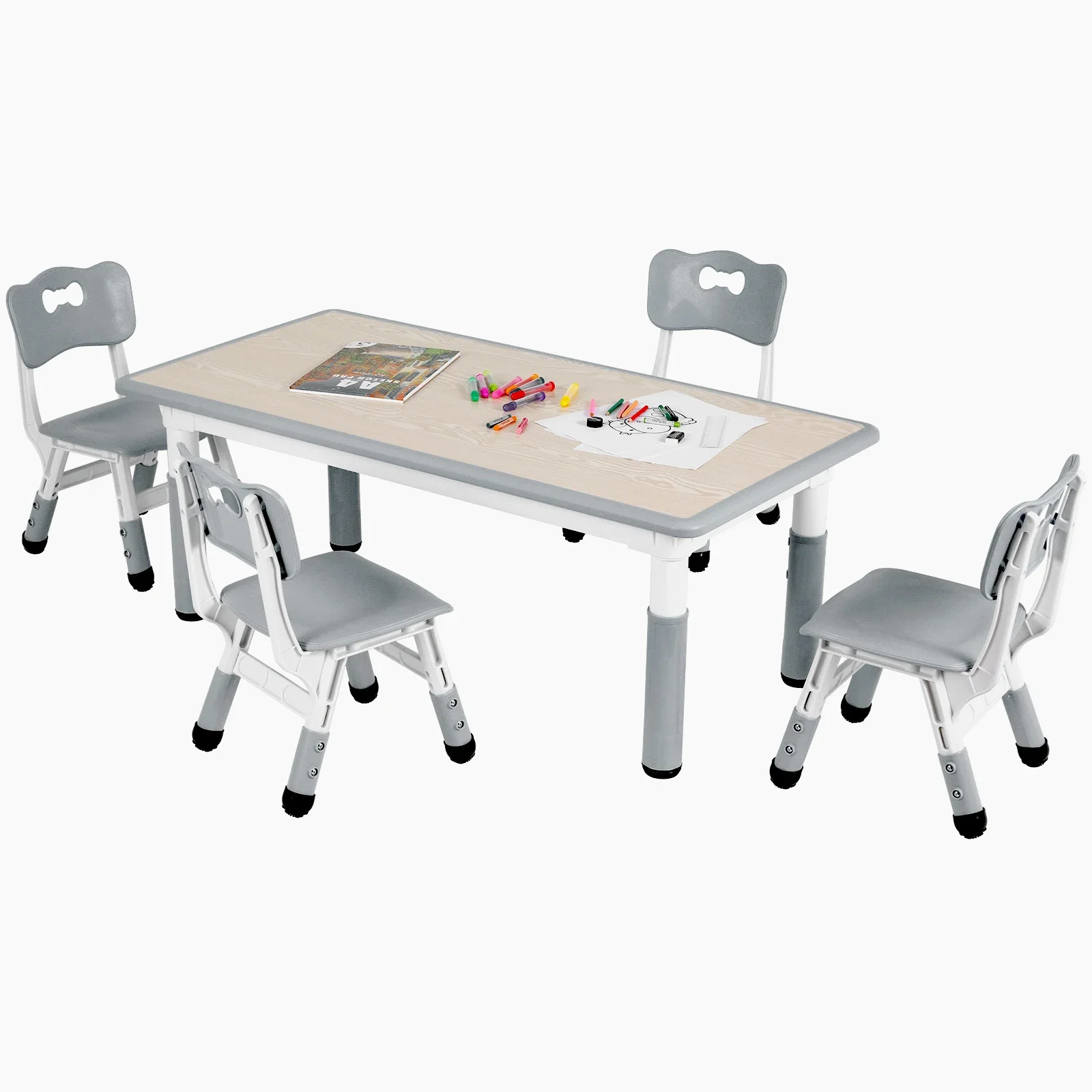 Grupo De Asientos Para Niños Mesa De Juego 3en1 Con 2 Pizarras Taburete Para Niños Y Accesorios Blanco Crema Joyz
