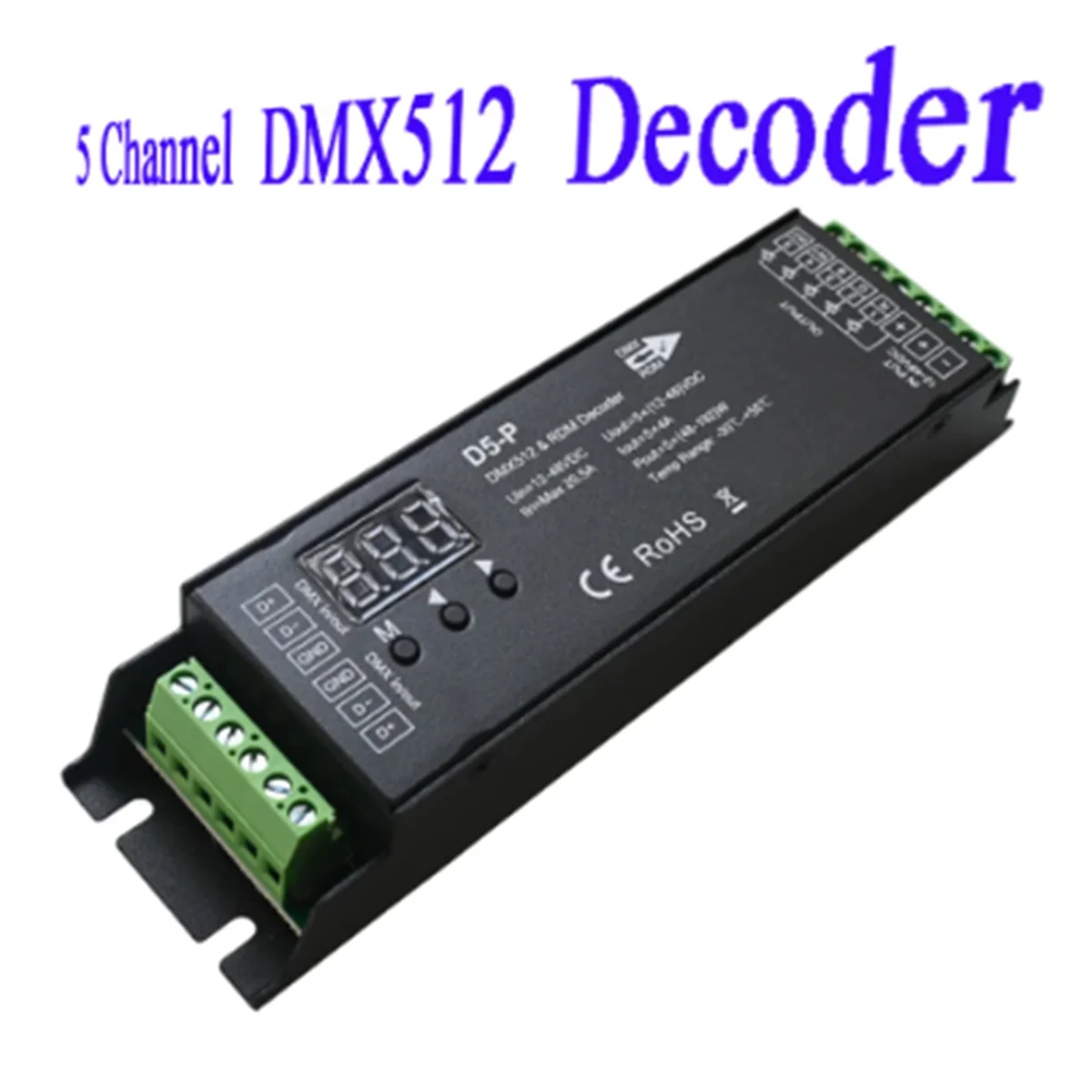 RDM 디지털 디스플레이 DMX 디코더, DMX512 조광기 드라이버, PWM RGBCCT LED 컨트롤러, LED 모듈 조명, 5 채널