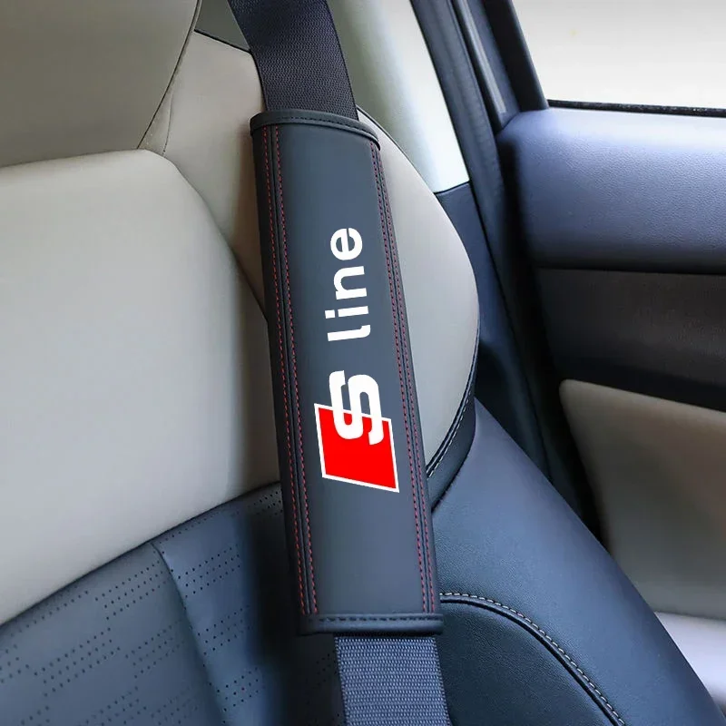 2Pcs Car Seat Belt Leather Safety Belt Shoulder Covers for Audi S Line S4 S3 S5 S8 S7 S6 RS 4 A6L A4L Q3 A3 Q7 A5 Accessories