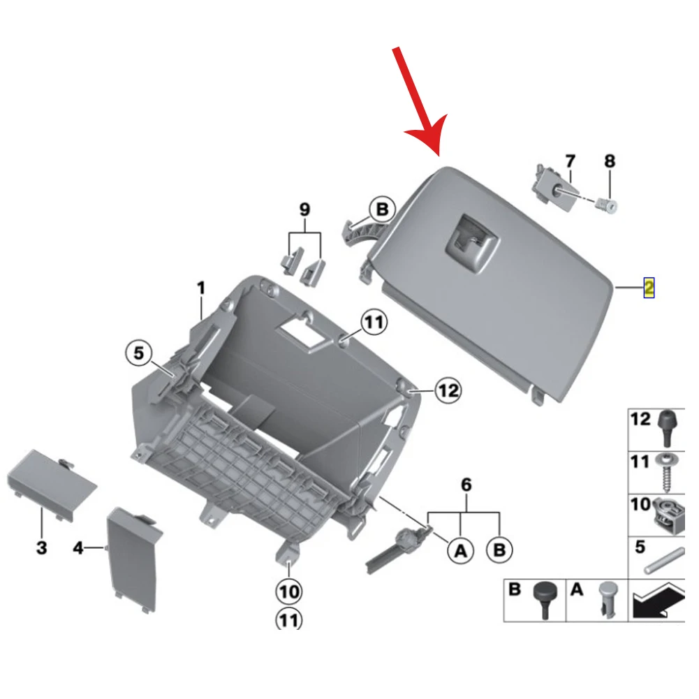 자동차 글러브 박스 도어 뚜껑 커버, 블랙 플라스틱 및 금속 51166839000, BMW X3 F25 2011- 2017 BMW X4 F26 2015 -2018 에 적합, 1 PC