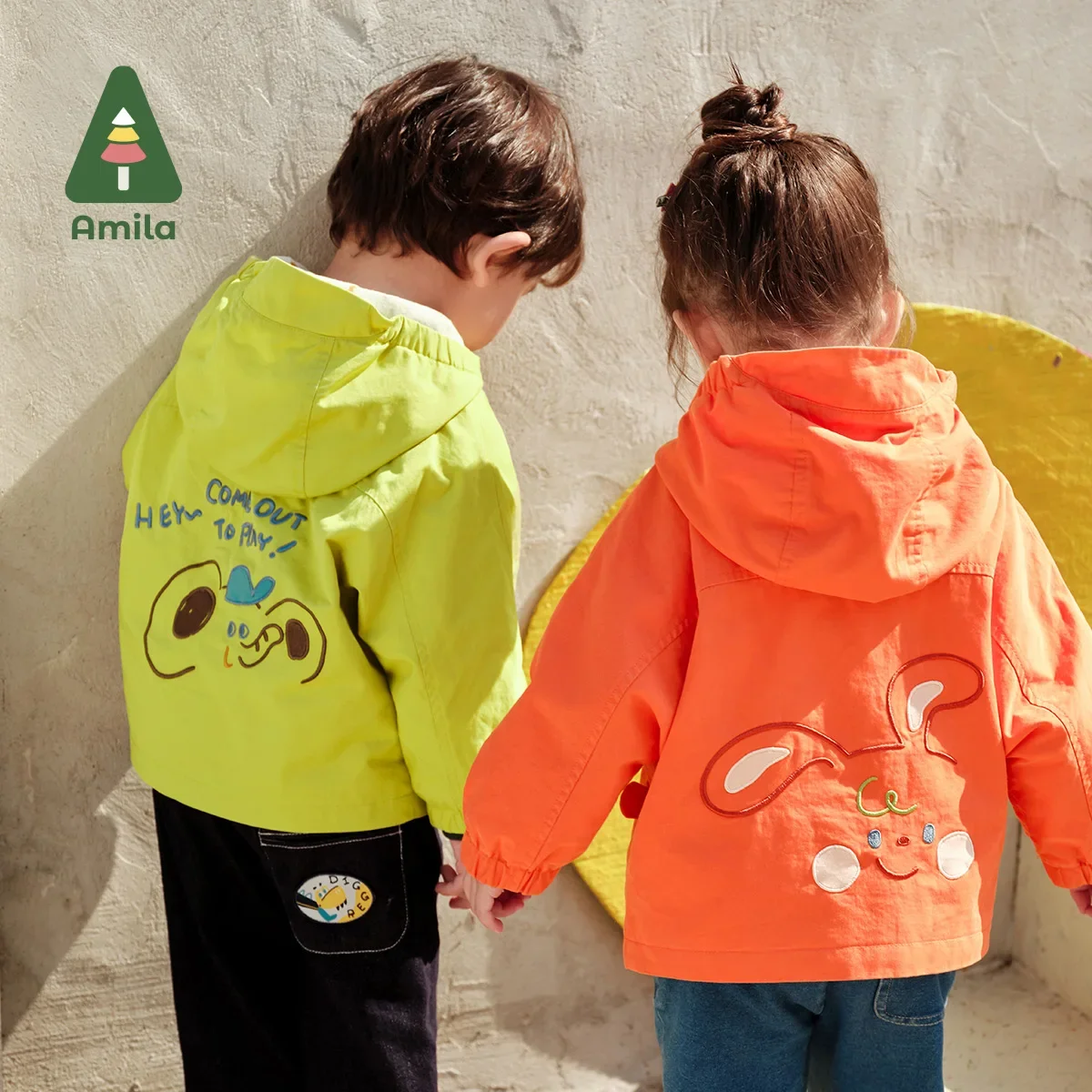 Amila Baby Outerwear Spring Embroidery Casual Pure Cotton Windproof Girls & Boys Hooded Trench Coat baby jacket hooded coat