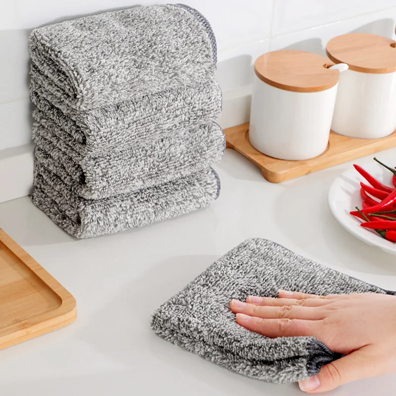 3/5Pcs Küche Reinigung Handtuch Saugfähigen Nicht-stick Öl Lumpen Topf Geschirr Waschen Wischen Tuch Mikrofaser Reinigung Tuch geschirrtuch – Detail 8
